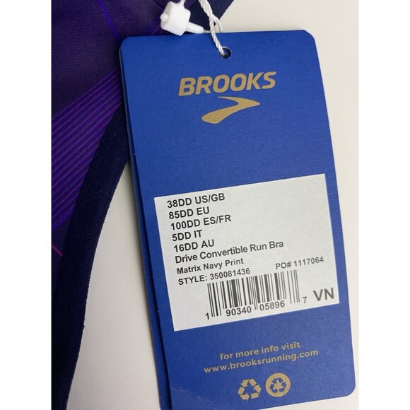 Brooks 38DD Drive Convertible Run Sports Bra Matrix Navy Print Compression - Picture 8 of 10